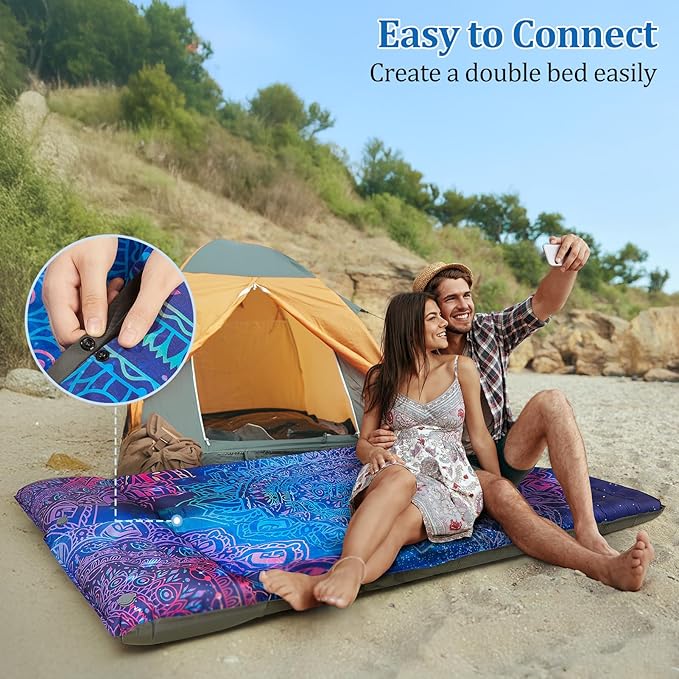 Camping Sleeping Pad Extra Thick 5 Inch Inflatable Camping Pad with Pillow Sleeping Mat Built-in Foot Pump Portable Lightweight Camping Air Mattress for Backpacking Hiking Tent