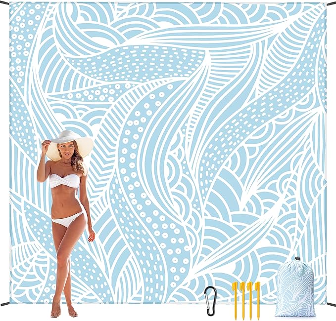 Beach Blanket, Sandproof Beach Mat, Waterproof Quick Drying Lightweight Outdoor Aztec Picnic Mat 79" X 83" for 2-4 Adults with Pocket for Travel, Camping, Hiking
