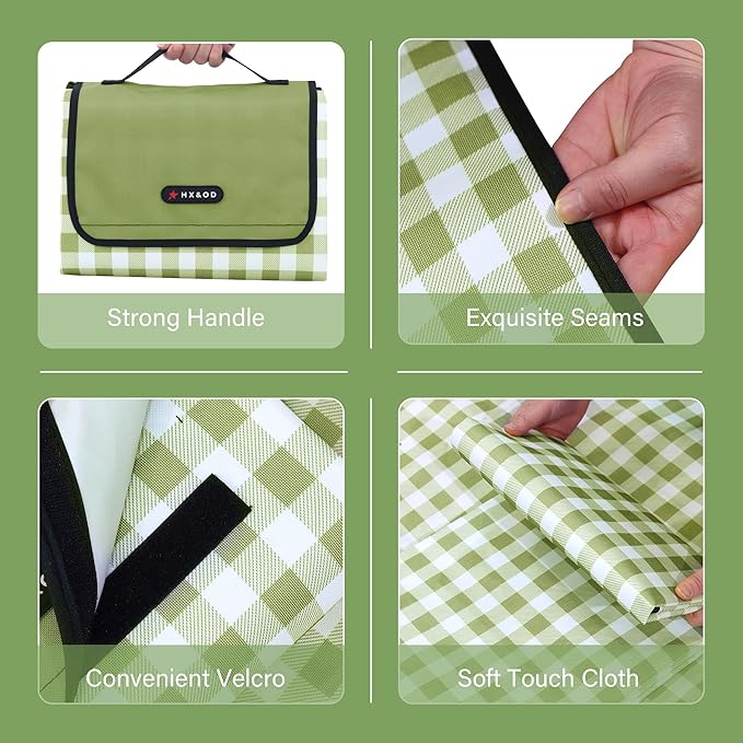 Outdoor Picnic Blanket 80"X80" Picnic Mat Extra Large Camping Blanket Beach Blanket Foldable Waterproof Sand Mat Hiking Travel Family Concerts(Green)