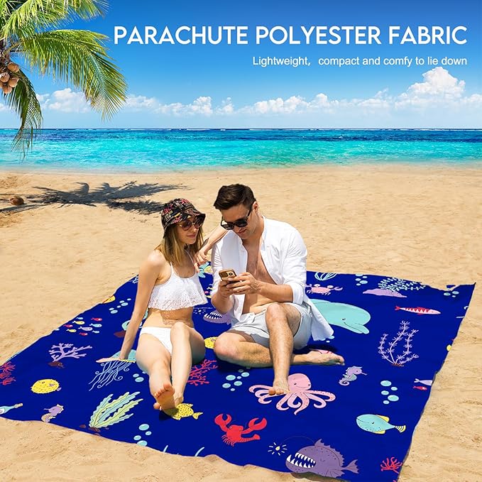 BYDOLL Beach Blanket Waterproof Sandproof 78''×81'' 1-7 Adults Oversized Lightweight Large Picnic Mat Waterproof Sandproof Blanket for Beach