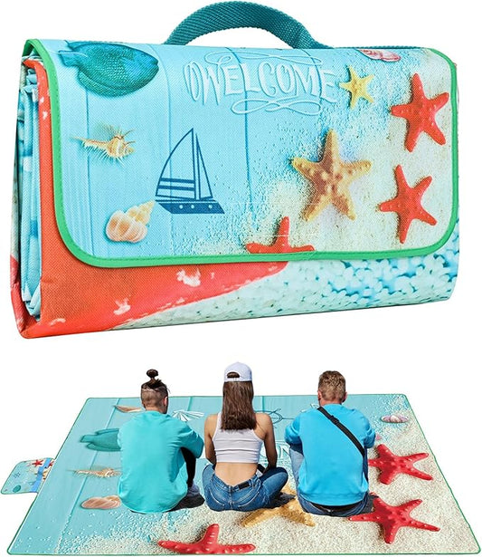 Picnic Blanket, Foldable Waterproof Sand Mat, Extra Large Picnic Blanket Outdoor Picnic Mat Beach Blanket for Park Grass Camping Hiking Travel Family Concerts