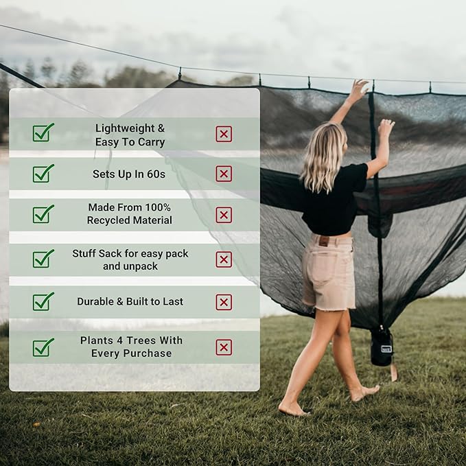 Bug Net - Eco Conscious. Compact, Light Weight Portable, Camping, Travel and Hiking, Mosquito Net, Hammock Bug Net