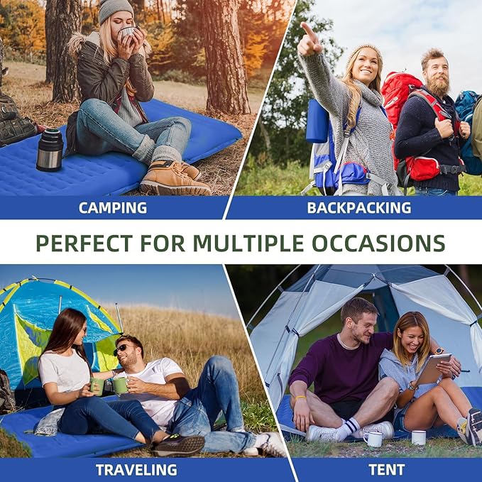 Camping Sleeping Pad, Extra Thick 5 Inch Camping Mat with Pillow Built-in Foot Pump Inflatable Sleeping Pads Compact for Camping Backpacking Hiking Traveling Tent（Blue Grey）