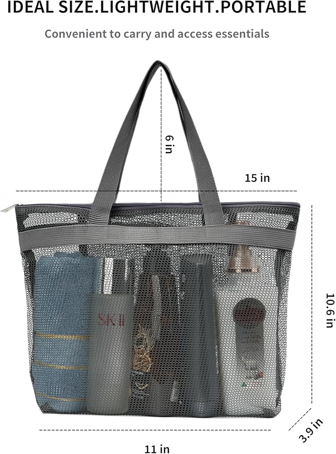 Portable Mesh Shower Caddy Tote Bag Hanging Toiletry Bag with Zipper for Travel, Bath, Gym, Beach, Camping, Dorm