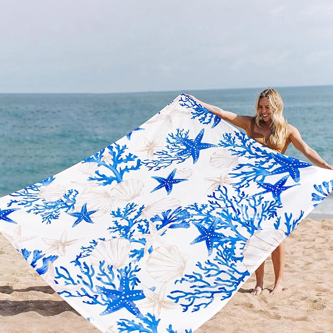 Beach Blanket Waterproof Sandproof, 110''×118'' Extra Large Blue Beach Mat for 1-8 Adults, Lightweight & Compact Sand Free Outdoor Beach Essentials for Picnic, Camping, Travel