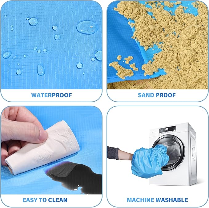 BYDOLL Beach Blanket Waterproof Sandproof 78''×81'' 1-7 Adults Oversized Lightweight Large Picnic Mat Waterproof Sandproof Blanket for Beach