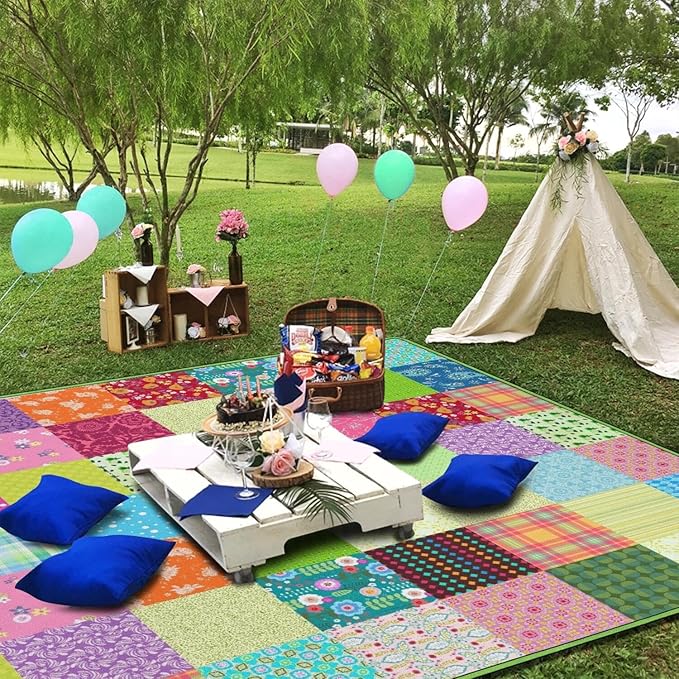 Extra Large Picnic Blankets Waterproof Foldable (80"x 80") Boho Beach Blanket Waterproof Sandproof,3-Layer Thicking Mat Outdoor Packable Camping Blanket