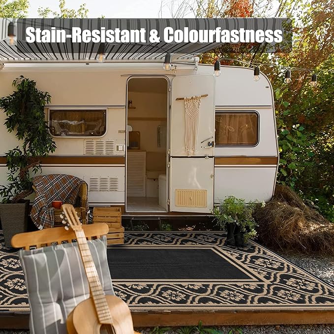 Plastic Outdoor Rug 6'x9' Waterproof Camping Carpet Outside Area Rug Reversible Brown Rugs for RV Deck Entryance Porch Picnic Balcony Beach