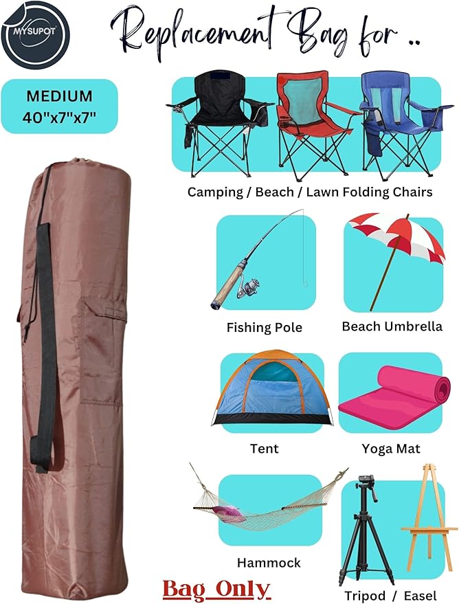 Replacement Bag for Folding Camping Chair, Portable Camp Chair, Hammock, Yoga Mat, Umbrella, Tents, Tripods, Fishing Poles - 420D Oxford Polyester Fabric