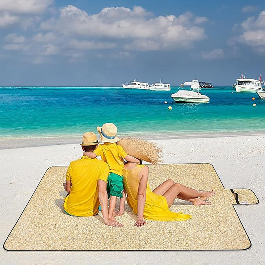 Large Beach Blanket Waterproof Sandproof Picnic Blankets Outdoor Blanket Foldable Beach Mat Sandfree with Carry Strap Lightweight Beach Blankets fit 2-4 Adults for Beach Camping Grass Lawn Park