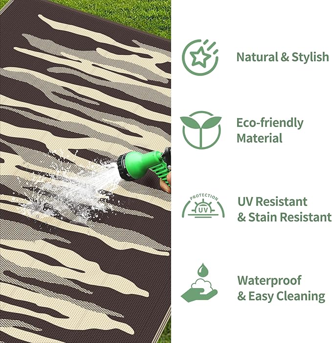 GENIMO Outdoor Rug for Patio Clearance, 6'x9' Waterproof Camping Mat, Reversible Plastic Straw Rugs for RV, Camper, Balcony, Backyard, Picnic, Deck (Coffee&Brown)