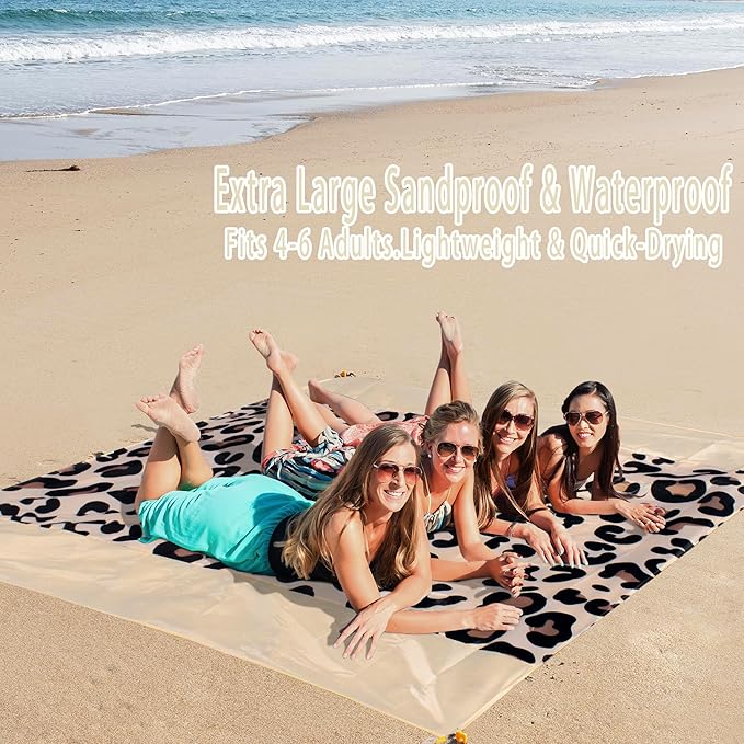 Sandproof Waterproof Beach Blanket, 80"x80" Large Beach Mat for 4-6 Adults, Lightweight Quick Dry Windproof Picnic Mat