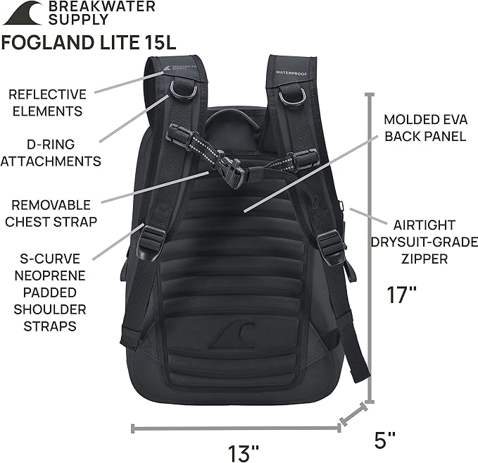 Breakwater Supply™ 100% Waterproof Submersible Backpack, Laptop Bag, Airtight Zippers | Travel Outdoors | Fogland 25L 20L 15L