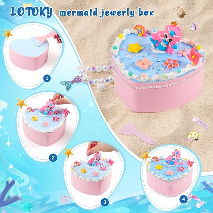 Children's Jewelry Box DIY with Cream Glue Decorate Your Princess' Jewelry Organiser- Gifts Idea for Girls for Valentines, Birthday, Arts and Crafts for Kids