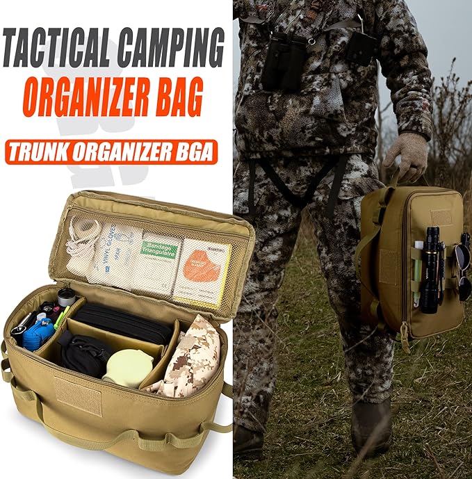 bvya Tactical Camping Storage Bag 11 Liters Outdoor Utility Tote Bag Camping Cookware Organizer Trunk Organizer with Flag Patch