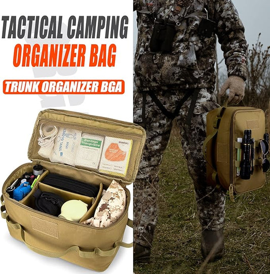 bvya Tactical Camping Storage Bag 11 Liters Outdoor Utility Tote Bag Camping Cookware Organizer Trunk Organizer with Flag Patch