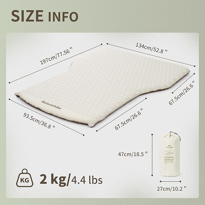 Naturehike 2.56’’ Thickened Car Mattress for SUV Camping, Self Inflating Sleeping Pad Memory Foam Car Air Mattress Queen for Outdoors, Travel, Home, ISPO Award Winning Processes
