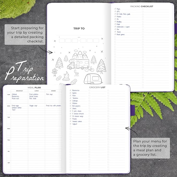 Clever Fox Camping Journal – Camper Log Book & RV Trip Planner – Outdoor Camp Journal & Adventure Travel Notebook – 12 Trips Total, 8 Pages per Trip – Hardcover, A5 Size (Purple)