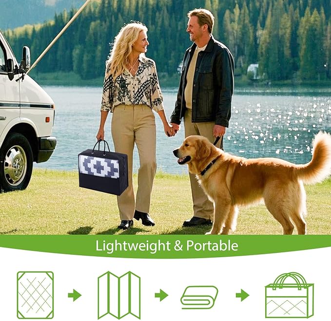 Smiry Waterproof Outdoor Rug 4x6 ft, Reversible Plastic Straw Patio Camping Rugs, Outdoor Indoor RV Mat Carpet for Patio, Outside Entry, Backyard, Deck, Bench, Picnic, Camper, White & Navy