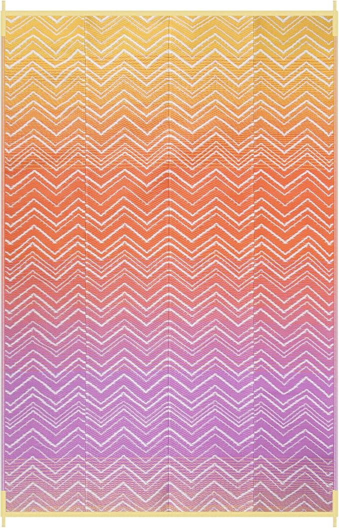 Lahome Colorful Outdoor Plastic Straw Rug, Reversible Outdoor Area Rug Waterproof 6x9 Patio Rugs, Camping Rugs for RV Backyard Deck Porch Picnic Beach Trailer (Orange/Purple, 6' x 9')