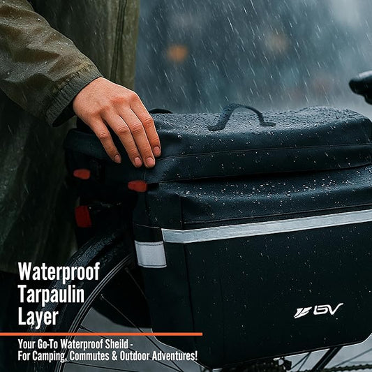 BV Bike Panniers 26L With Adjustable Hooks, Commuter Panniers For Bicycles With Carrying Handle, Bag With 3M Reflective Trim For More Visibility, Fit Most Rack