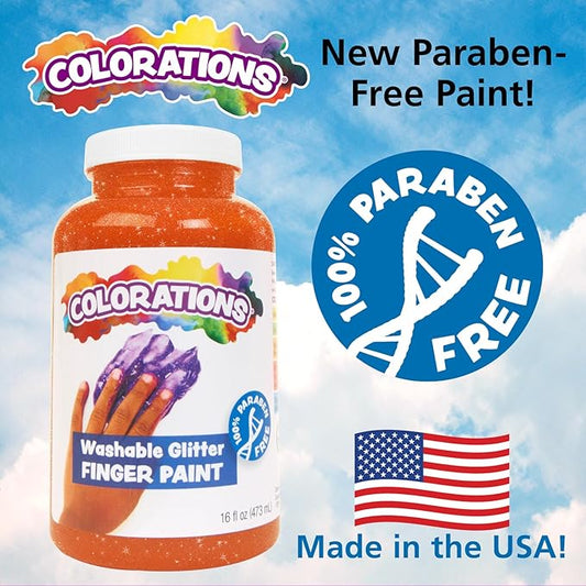 Colorations® Orange Washable Glitter Finger Paint, 16oz, Paint, Washable Paint, Finger Paint, Kids Paint, Washable Paint For Kids, Finger Paints For Toddlers Non-Toxic, Tempera Paint, Toddler Paint