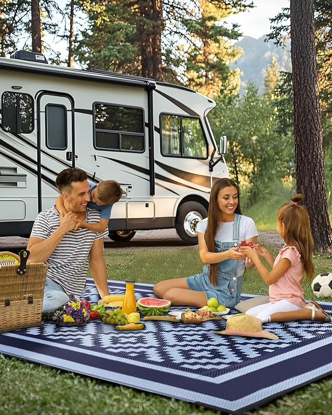 Kohree Outdoor Rug Waterproof 6x9 ft, RV Outdoor Plastic Straw Rug for Patios Clearance,Reversible Area Rug for Camping,Balcony,Deck,Blue