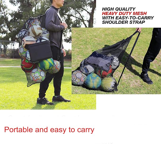 Greenery-GRE Extra Large Mesh Equipment Bag Adjustable Strap Drawstring Heavy Duty Hold 15 Soccer Balls Netball Basketball Football Bags Sports Duffel