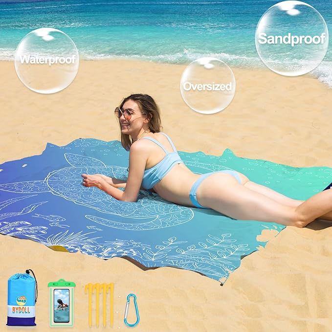 BYDOLL Beach Blanket 78''X81'' 4-7 Adults Oversized Lightweight Waterproof Sandproof Blanket for Beach Large Picnic Mat Travel Camping