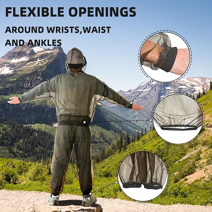 Mosquito Suit, Bug Net Pants & Jacket with Hood, Full Body Bug Suit for Gardening & Outdoor Protection from Bugs, Flies, Gnats, No-See-Ums & Midges, Mosquito Clothing for Women & Men, M Size