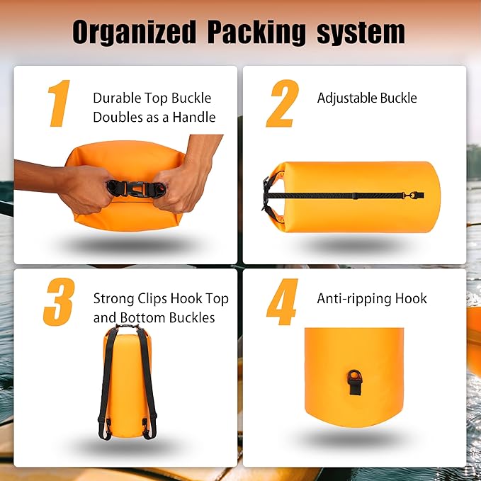 8 Fans Dry Bag Backpack Waterproof,30L Roll Top Bag with Phone Case, Perfect for Floating,Travel,Swimming,Boating,Kayaking,Camping,and Beach Activities(Air Release Valves, Orange)