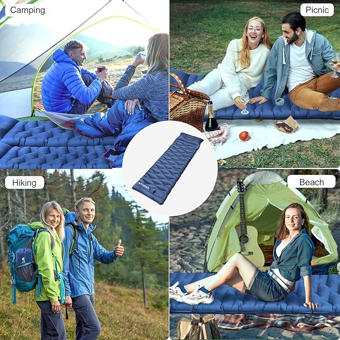 Oversized Camping Sleeping Pad,4.2" Thick Ultralight Camping Sleeping Mats for Adults,Camping Mattress with Pillow & Built-in Pump for Tent,Backpacking,Travel