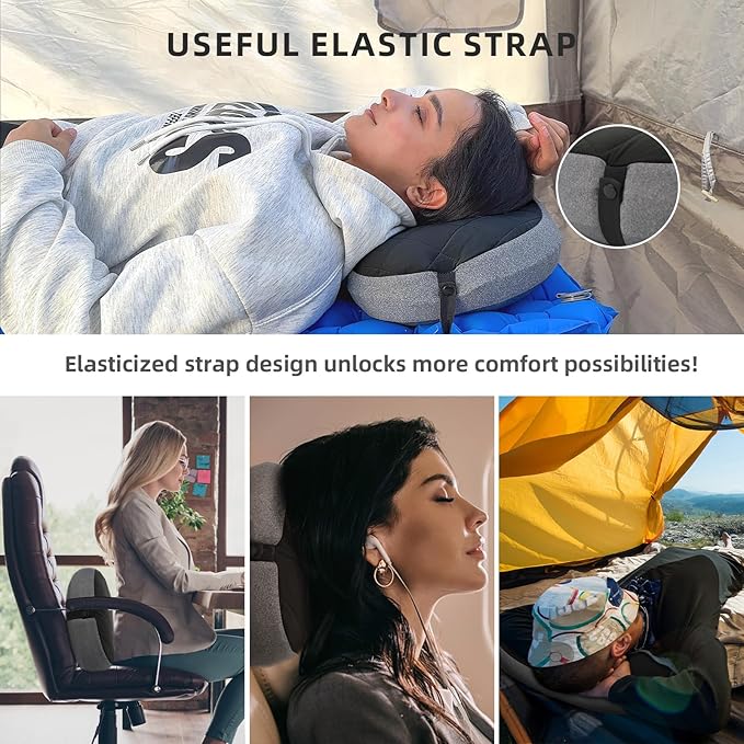 Inflatable Camping Pillow Ultralight Adjustable Firmness, TPU Travel Pillow for Neck & Lumbar Support, Hiking, Backpacking, Airplane, Car Travel & Beach with Removable Washable Cover (Black)