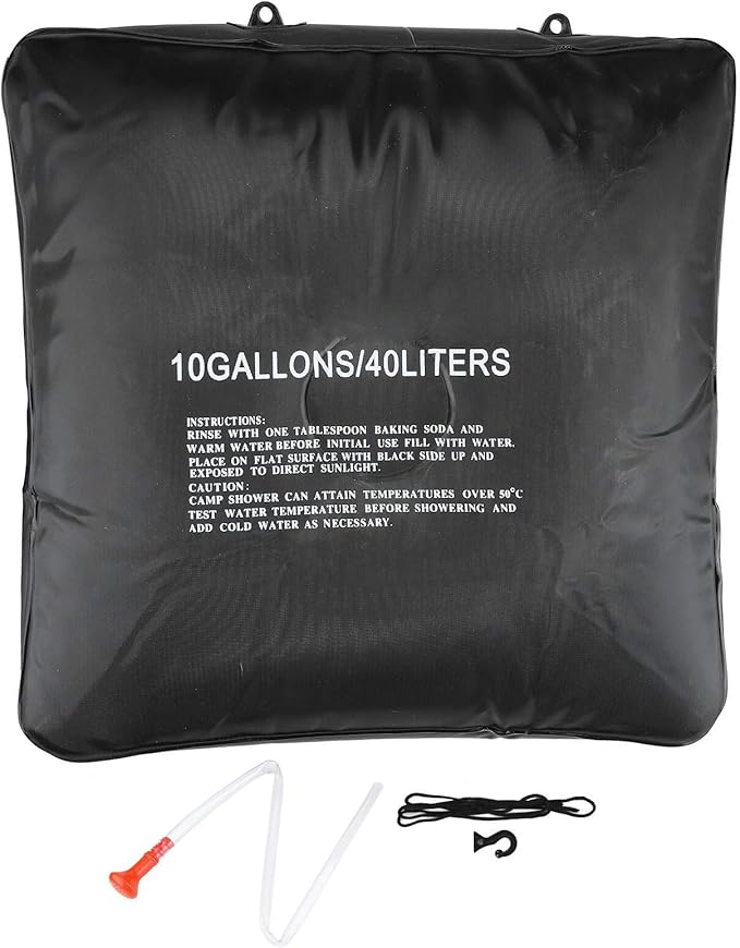 Fdit 40L Portable Solar Shower Bag Automatic Heat Absorption Large Capacity PVC Outdoor Camping Shower with Retractable Shower Head, Suitable for Travel Hiking