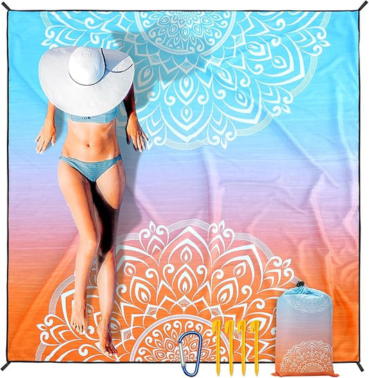 Beach Blanket Waterproof Sandproof Extra Large Beach Mat 79" X 83"/120"x108"for 1-8 Adults Quick Drying Durable Outdoor Picnic Mat for Beach Travel Camping Hiking