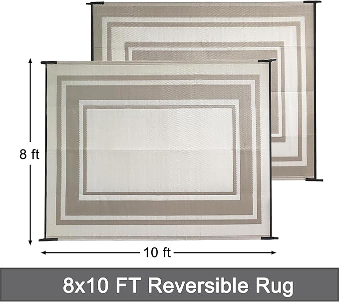 RURALITY Outdoor Rugs 8x10 Waterproof for Patios Clearance,Plastic Straw Mats for Backyard,Porch,Deck,Balcony,Reversible,Geometric