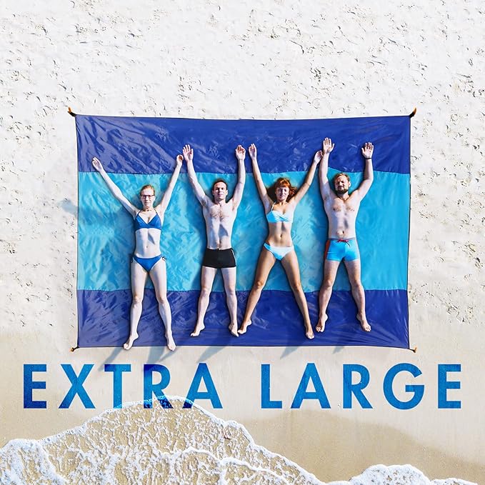 MIULEE Beach Blanket Waterproof Sandproof, Extra Large 110" x 114" Beach Mat Oversized for 5-8 Adults, Portable Lightweight Outdoor Blanket with 4 Corner Pockets for Hiking, Picnic, Travel, Camping