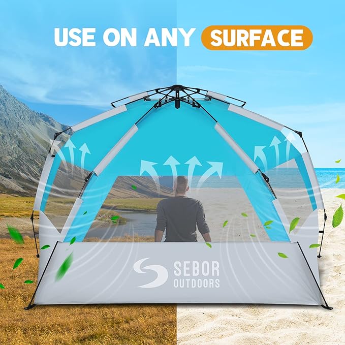 Beach Tent, Deluxe XL Pop-up Beach Tent for 4-6 Person, UPF 50+ with Dark Shelter Technology, Easy Set Up and Portable Beach Tent Sun Shelter