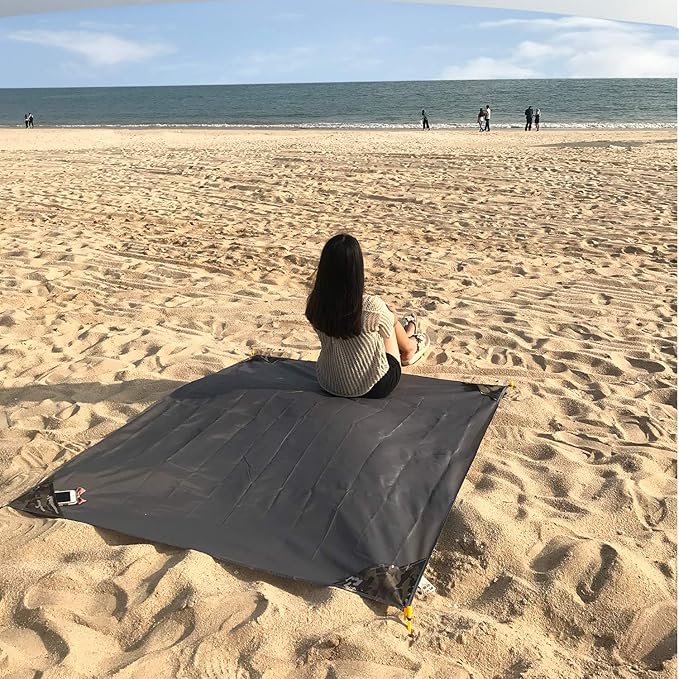 Outdoor Blanket (71" x 55") -Compact, Lightweight, Sand Proof Pocket Blanket Best Mat for The Beach, Hiking, Travel, Camping, Festivals with Pockets, Loops, Stakes, Carabiner