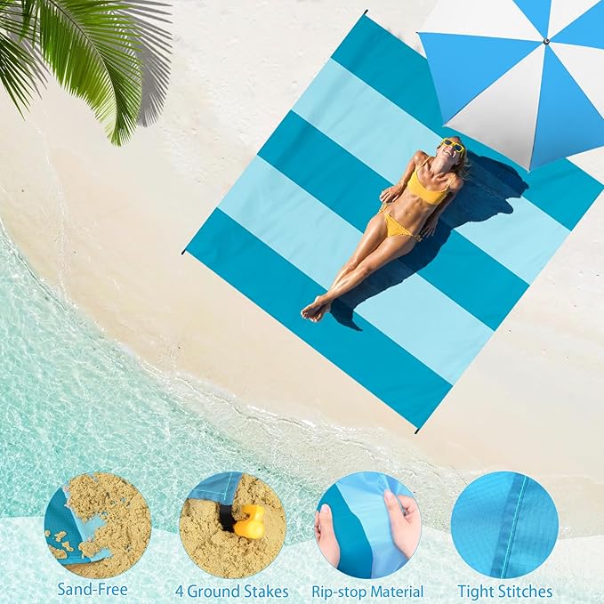 BYDOLL Beach Blanket 78''X81'' 4-7 Adults Oversized Lightweight Waterproof Sandproof Blanket for Beach Large Picnic Mat Travel Camping