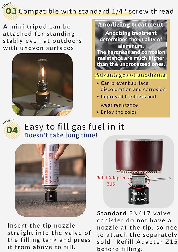 CAMPINGMOON Camping Gas Lantern Gas Candle with Empty Tank Black BKT-1D15