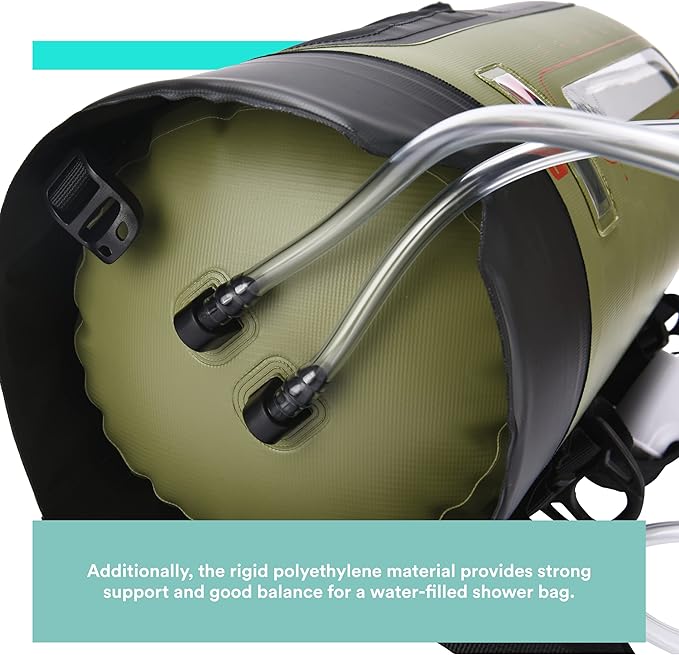 HappyPo Camping Shower - Portable Camping Solar Shower Pump- Shower Bag with Pressure Foot Pump with Temperature Indicator - Camp Water Equipment for Road Travel