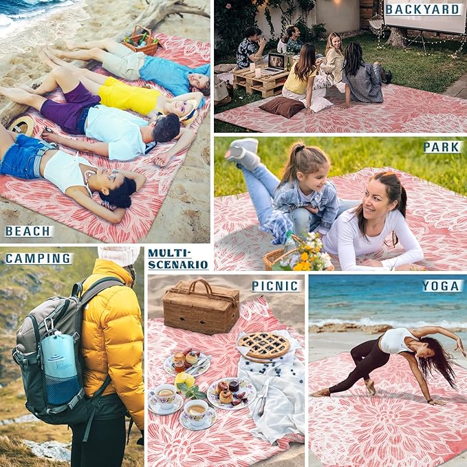 Beach Blanket Sandproof Waterproof 78''×81''1-5 Adults Oversized,Compact Lightweight Durable Beach Mat for Travel Camping Hiking Picnic Blanket