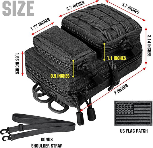 bvya Tactical Molle EDC Utility Pouch Compact Tool Pouch Mini Waist Bag Crossbody Backpack-Design Phone Pouch with Shoulder Strap Flag Patch and D-Rings