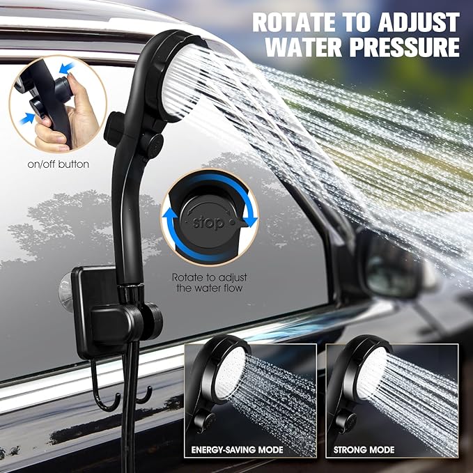 Portable Shower with Heater, 6000mAh Battery Powered Portable Shower for Camping with 2000W Auto-Off Heater, Spray Adjustable Camping Shower with Heater, Digital Power & Temperature Display for Hiking