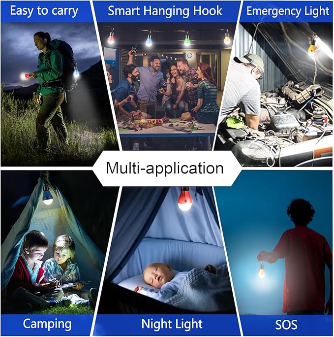 PEMOTech Camping Lights 6 Pack - Portable 5 pcs Tent Lights & 1pcs RGB Mode Lantern Bulb with Clip Hook, Emergency Lights Tent Lamp Camping Accessories for Camping Hiking Backpacking Fishing Outage