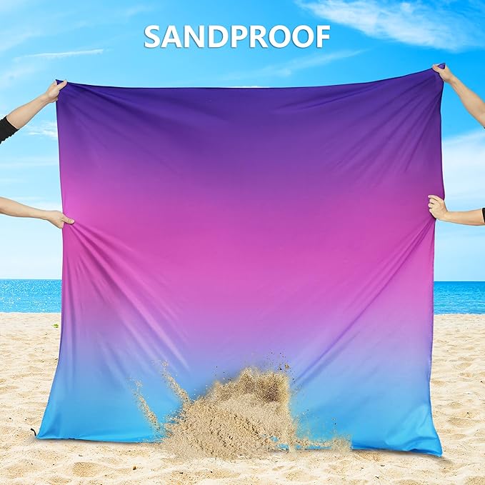 Beach Blanket Waterproof Sandproof Beach Mat 79" X 83" /10'x9'for 2-8 Adults Quick Drying Outdoor Picnic Mat Beach Accessories for Travel, Camping, Hiking