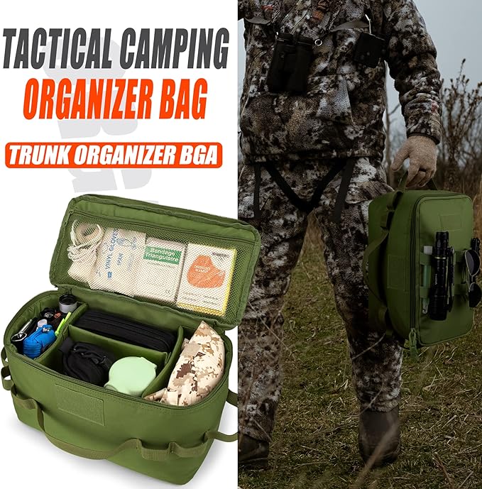 bvya Tactical Camping Storage Bag 11 Liters Outdoor Utility Tote Bag Camping Cookware Organizer Trunk Organizer with Flag Patch