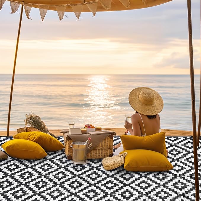 Outdoor Rugs Patio Camping Waterproof - 6x9 Plastic Straw Patio Rug Portable for Campers, Outside RVs Mat, Outdoor Area Carpet for Patios Clearance, Backyard Porch, Balcony, Picnic