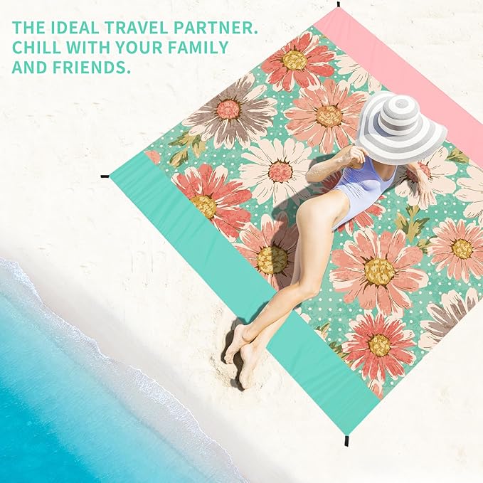 BYDOLL Beach Blanket Waterproof Sandproof 10'×9' Suits1-8 Adults Compact Lightweight Oversized Sand-Free Blanket Large Picnic Mat for Beach Travel Camping Hiking